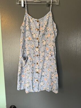 Pink Rose Light Blue Floral Mini Dress